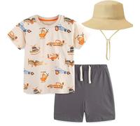 GEMCYN Boys 2 Pieces Outfits Dinosaur Short Sleeve T Shirts Tops & Shorts Toddler Children Kids Outfits Set + Bucket Sun Hat