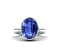 Gemdaia 7.5 Carat Cornflower Blue Sapphire Bezel Ring 'Natural & Untreated - 18K White Gold - UK - N / US - 7