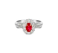 Gemdaia Natural Burmese Ruby & Diamond Halo Ring - UK - J / US - 5