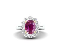 Gemdaia Rare 3ct Ruby & Diamond Halo Ring - 18K White Gold - UK - J / US - 5