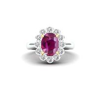 Gemdaia Rare 3ct Ruby & Diamond Halo Ring - 18K White Gold - UK - L / US - 6
