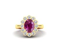 Gemdaia Rare 3ct Ruby & Diamond Halo Ring - 18K Yellow Gold - UK - L / US - 6