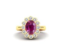 Gemdaia Rare 3ct Ruby & Diamond Halo Ring - 18K Yellow Gold - UK - N / US - 7