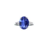 Gemdaia Rare 7ct Blue Sapphire & Diamond Ring - 18K White Gold - UK - J / US - 5