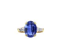 Gemdaia Rare 7ct Blue Sapphire & Diamond Ring - 18K Yellow Gold - UK - L / US - 6