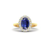 Gemdaia Royal Blue Sapphire & Diamond Halo Ring - UK - J / US - 5