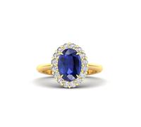Gemdaia Royal Blue Sapphire & Diamond Halo Ring - UK - N / US - 7