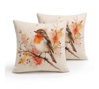 Gemdoit Cushion Covers 45 x 45 cm Pack of 2, Robin Bird Decorative Sofa Pillow Cases, Super Soft Square Throw Covers with Hidden Zip for Living Room Bedroom