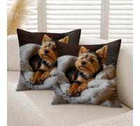Gemdoit Cushion Covers 45 x 45 cm Pack of 2 Yorkshire Terrier Dog Throw Pillow Covers 18x18 Square Sofa Cushions for Living Room Home Decor