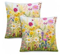 Gemdoit Floral Cushion Covers 45x45 Cm Set Of 2, Super Soft Botanical Throw Pillow Case With Hidden Zip For Sofa, Bedroom, Living Room Cottage Farmhouse Home Decor 18 X 18 Inch