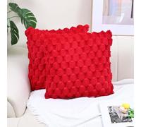Gemdoit Pack of 2 Red Plush Cushion Covers 45 x 45 cm, Pineapple Texture Plush Cushion Cover, Home Decoration Pillowcases Suitable for Living Room Sofa Bedroom