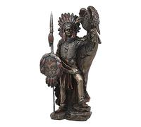 GEMDRUZY Ebros Native American Indian Tribal Chief Warrior with Roach Headdress Spear Shield and Bald Eagle Scout Bird Statue 8.5"