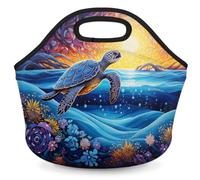 GeMeFv Abstract Turtle Sea Animal Neoprene Lunch Bag, Small Insulated Lunch Box Tote Container Snack Bags Travel Picnic Bags for Women Men