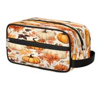 GeMeFv Autumn Fall Leaves Pumpkin Toiletry Bag Hanging Cosmetic Bag Portable Travel Makeup Bag Large Capacity Shaving Bag for Men Women, Autumn Fall Leaves Pumpkin, 10.5×4.4×5.3 in