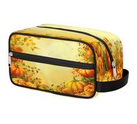 GeMeFv Autumn Pumpkin Leaves Fall Toiletry Bag Hanging Cosmetic Bag Portable Travel Makeup Bag Large Capacity Shaving Bag for Men Women, Autumn Pumpkin Leaves Fall, 10.5×4.4×5.3 in