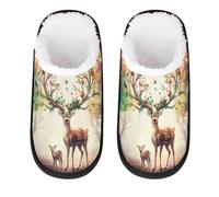GeMeFv Beautiful Deer Artistic Aesthetics Women's Slippers Memory Foam Slipper Soft Cozy Plush Lined House Slipper Indoor Non-Slip Travel Slippers