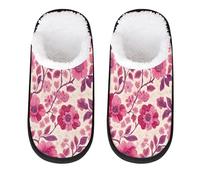 GeMeFv Beautiful Flowers Pink Red Women's Slippers Memory Foam Slipper Soft Cozy Plush Lined House Slipper Indoor Non-Slip Travel Slippers