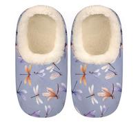 GeMeFv Colorful Dragonfly House Slippers for Women/Men, Non-Slip House Slipper Socks, Plush Lined Slippers Shoes for Boys Girls Teens Indoor Bedroom (Cute Animal Insect), Colorful Dragonfly, X-Large