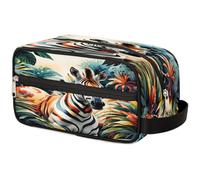 GeMeFv Colorful Zebra Leaves Toiletry Bag Hanging Cosmetic Bag Portable Travel Makeup Bag Large Capacity Shaving Bag for Men Women, Colorful Zebra Leaves, 10.5×4.4×5.3 in