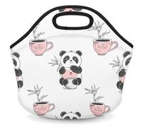 GeMeFv Cute Animal Panda Pink Cup Neoprene Lunch Bag, Small Insulated Lunch Box Tote Container Snack Bags Travel Picnic Bags for Women Men