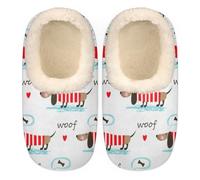 GeMeFv Cute Dachshunds Woof House Slippers for Women/Men, Non-Slip House Slipper Socks, Plush Lined Slippers Shoes for Boys Girls Teens Indoor Bedroom (Stripe Dog), Cute Dachshunds Woof, M