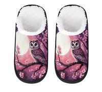 GeMeFv Cute Owl Cherry Blossom Moon Women's Slippers Memory Foam Slipper Soft Cozy Plush Lined House Slipper Indoor Non-Slip Travel Slippers