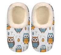 GeMeFv Cute Owl House Slippers for Women/Men, Non-Slip House Slipper Socks, Plush Lined Slippers Shoes for Boys Girls Teens Indoor Bedroom (Cartoon Owls), Cute Owl, XX-Large XX-Wide