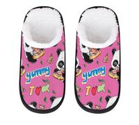 GeMeFv Cute Panda Pizza Pattern Women's Slippers Memory Foam Slipper Soft Cozy Plush Lined House Slipper Indoor Non-Slip Travel Slippers