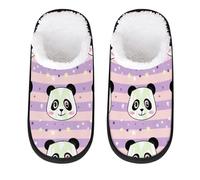 GeMeFv Cute Panda Purple [ink Stripe Women's Slippers Memory Foam Slipper Soft Cozy Plush Lined House Slipper Indoor Non-Slip Travel Slippers