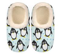 GeMeFv Cute Penguin House Slippers for Women/Men, Non-Slip House Slipper Socks, Plush Lined Slippers Shoes for Boys Girls Teens Indoor Bedroom (Blue Dot), Cute Penguin, XX-Large XX-Wide