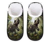 GeMeFv Dinosaur Forest Women's Men's Slippers Warm Soft Cozy House Slipper Non-Slip Indoor House Slippers, Dinosaur Forest, Large Wide