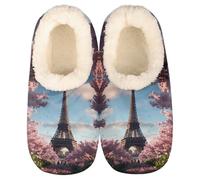 GeMeFv Eiffel Tower Pink Cherry Blossom Flowers Slippers for Women Slipper Socks Soft House Slippers Shoes for Bedroom Indoor, Winter Cozy Christmas Gifts