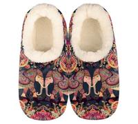 GeMeFv Ethnic Elephants Flowers Slippers for Women Slipper Socks Soft House Slippers Shoes for Bedroom Indoor, Winter Cozy Christmas Gifts