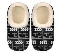 GeMeFv Film Clapboard House Slippers for Women/Men, Non-Slip House Slipper Socks, Plush Lined Slippers Shoes for Boys Girls Teens Indoor Bedroom (Black), Film Clapboard, XX-Large XX-Wide