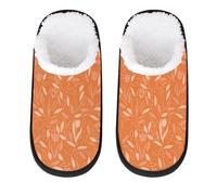 GeMeFv Flower Orange Women's Men's Slippers Warm Soft Cozy House Slipper Non-Slip Indoor House Slippers, Flower Orange, Large Wide