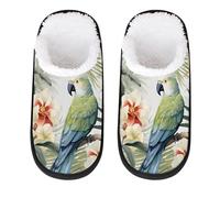 GeMeFv Green Parrot Tropical Bird Women's Slippers Memory Foam Slipper Soft Cozy Plush Lined House Slipper Indoor Non-Slip Travel Slippers
