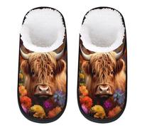 GeMeFv Highland Cow Floral Women's Slippers Memory Foam Slipper Soft Cozy Plush Lined House Slipper Indoor Non-Slip Travel Slippers