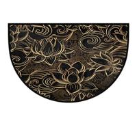 GeMeFv Luxurious Lotus Flower Half Round Door Mat Black Non-Slip Half Circle Area Rug Doormat Washable Half Moon Rug for Indoor Outdoor Kitchen Bedroom Home Decor