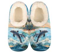 GeMeFv Marine Animals Dolphin Ocean Slippers for Women Slipper Socks Soft House Slippers Shoes for Bedroom Indoor, Winter Cozy Christmas Gifts