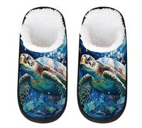 GeMeFv Marine Life Turtle Blue Women's Slippers Memory Foam Slipper Soft Cozy Plush Lined House Slipper Indoor Non-Slip Travel Slippers