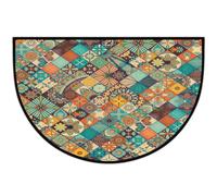 GeMeFv Mexican Talavera Ethnic Pattern Half Round Door Mat Flower Non-Slip Half Circle Area Rug Doormat Washable Half Moon Rug for Indoor Outdoor Kitchen Bedroom Home Decor