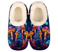 GeMeFv Multicolored Galaxy Mushrooms Slippers for Women Slipper Socks Soft House Slippers Shoes for Bedroom Indoor, Winter Cozy Christmas Gifts