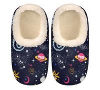 GeMeFv Outer Space Planets House Slippers for Women/Men, Non-Slip House Slipper Socks, Plush Lined Slippers Shoes for Boys Girls Teens Indoor Bedroom (Universe), Outer Space Planets, X-Large X-Wide