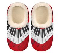 GeMeFv Piano Key House Slippers for Women/Men, Non-Slip House Slipper Socks, Plush Lined Slippers Shoes for Boys Girls Teens Indoor Bedroom (Music Note), Piano Key, M