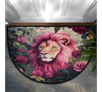 GeMeFv Pikn Lion Rose Half Round Door Mat, Non-Slip Half Circle Area Rug Doormat Absorbent Half Moon Rug Doormat for Indoor Kitchen Home Decor, 60 x 90cm