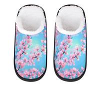 GeMeFv Pink Blooming Cherry Blossom Women's Slippers Memory Foam Slipper Soft Cozy Plush Lined House Slipper Indoor Non-Slip Travel Slippers