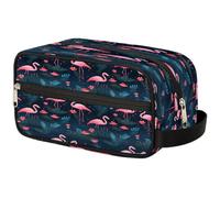 GeMeFv Pink Flamingo Flowers Leaves Toiletry Bag Hanging Cosmetic Bag Portable Travel Makeup Bag Large Capacity Shaving Bag for Men Women, Pink Flamingo Flowers Leaves, 10.5×4.4×5.3 in