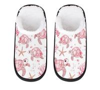GeMeFv Pink Little Turtles Watercolor Painting Women's Slippers Memory Foam Slipper Soft Cozy Plush Lined House Slipper Indoor Non-Slip Travel Slippers
