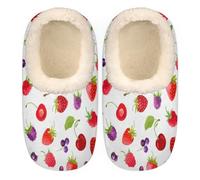 GeMeFv Raspberry Strawberry Cherry Women's Slippers, Fruit Pattern Non-Slip House Slipper Socks, Plush Lined Slippers Shoes for Girls Boys Teens Indoor Bedroom, Raspberry Strawberry Cherry, M