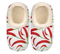 GeMeFv Red Chilli Pepper House Slippers for Women/Men, Non-Slip House Slipper Socks, Plush Lined Slippers Shoes for Boys Girls Teens Indoor Bedroom (Chilli Pattern), Red Chilli Pepper, X-Large X-Wide